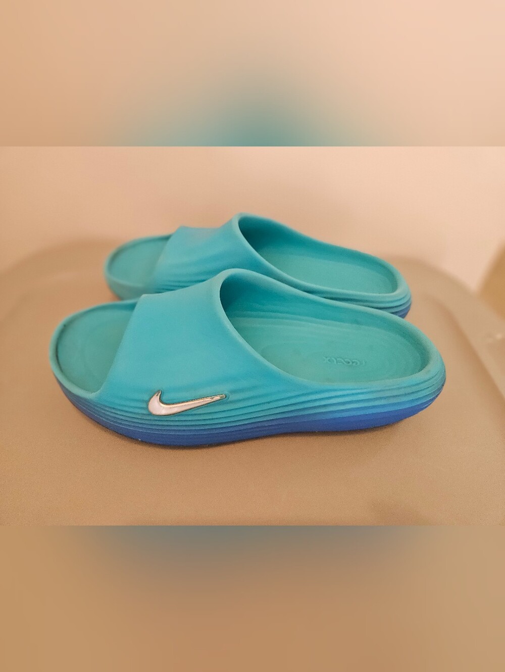 Nike Blue Turquoise Nike Reacxt Slide Sandals